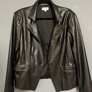 Evereve Women's Double-Breasted Black Faux Leather Jacket